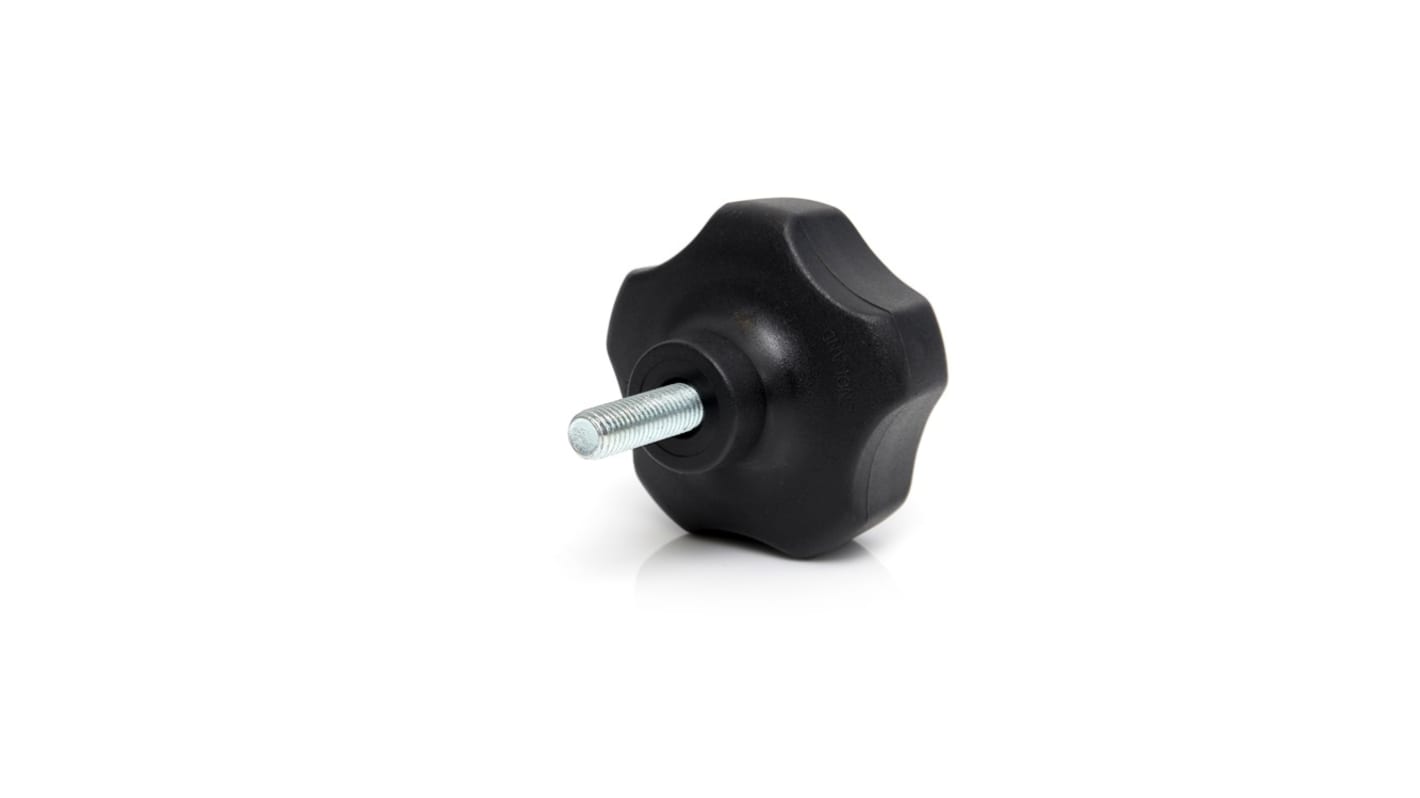 RS PRO Black Thermoplastic Multiple Lobes Clamping Knob, M10 x 30, Threaded Mount