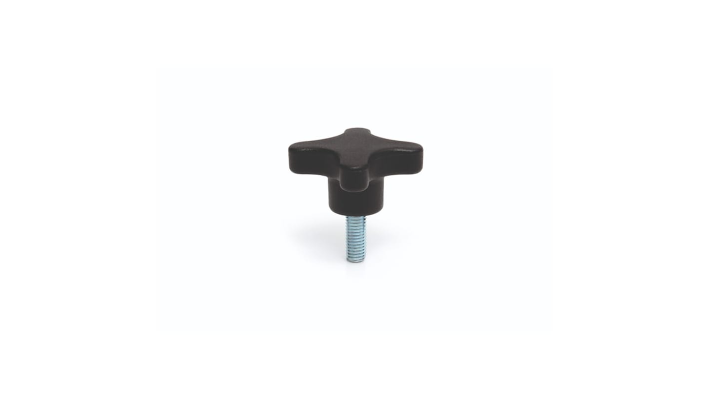 RS PRO Black Thermoplastic Clamping Knob, M6 x 30, Threaded Mount