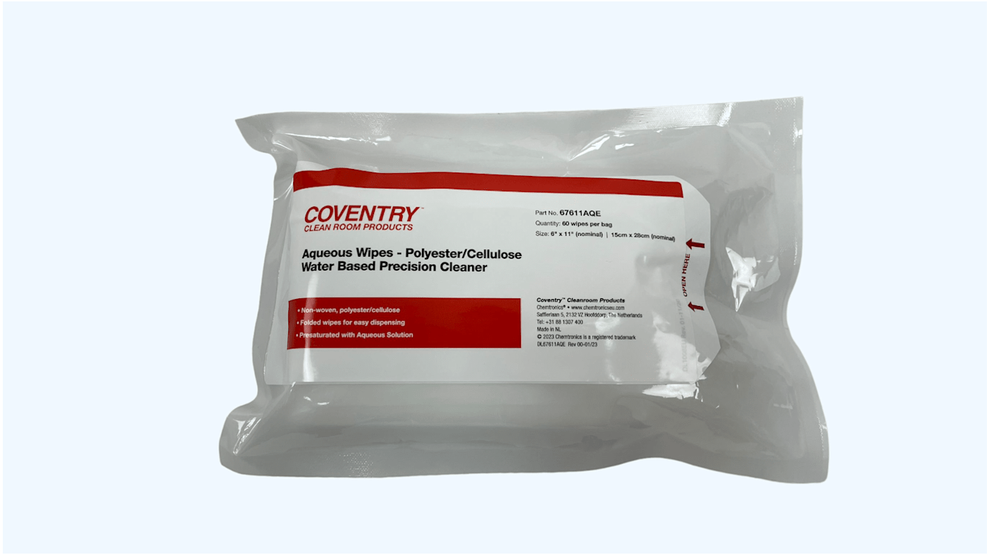 Chemtronics Coventry Econowipes Reinigungstücher, 1 Lagig, Weiß, 150 x 280mm, 60 Tücher pro Packung