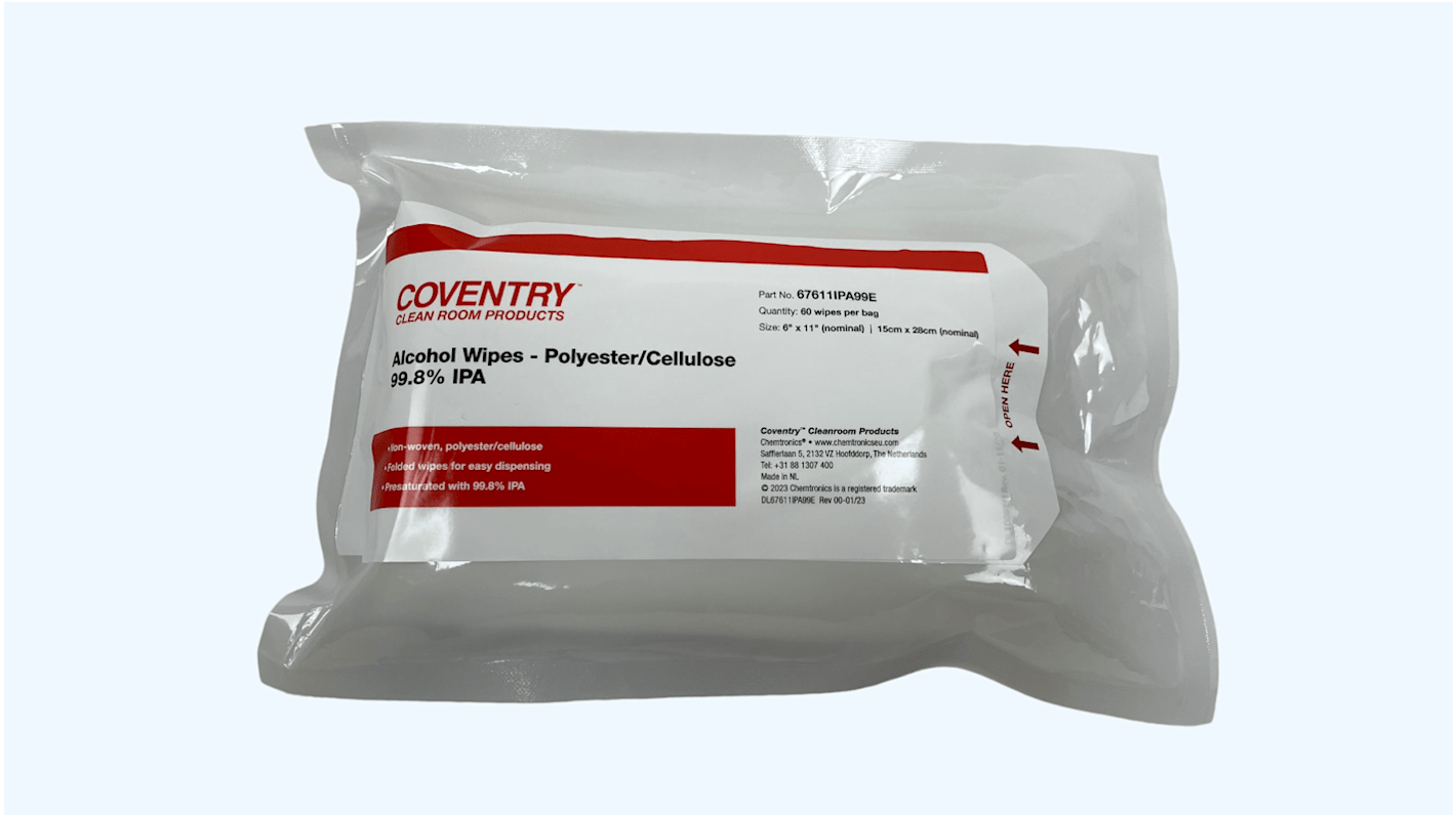 Chemtronics Coventry Econowipes Wet Cleaning Wipes, Bag of 60