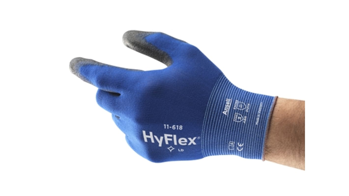 Gants Ansell HyFlex 11-618 taille 8, Résistant à l'abrasion, usage général, Bleu