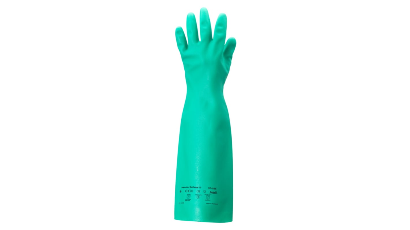 Ansell AlphaTec Solvex 37-185 Green Chemical Resistant Gloves, Size 10, Nitrile Coating