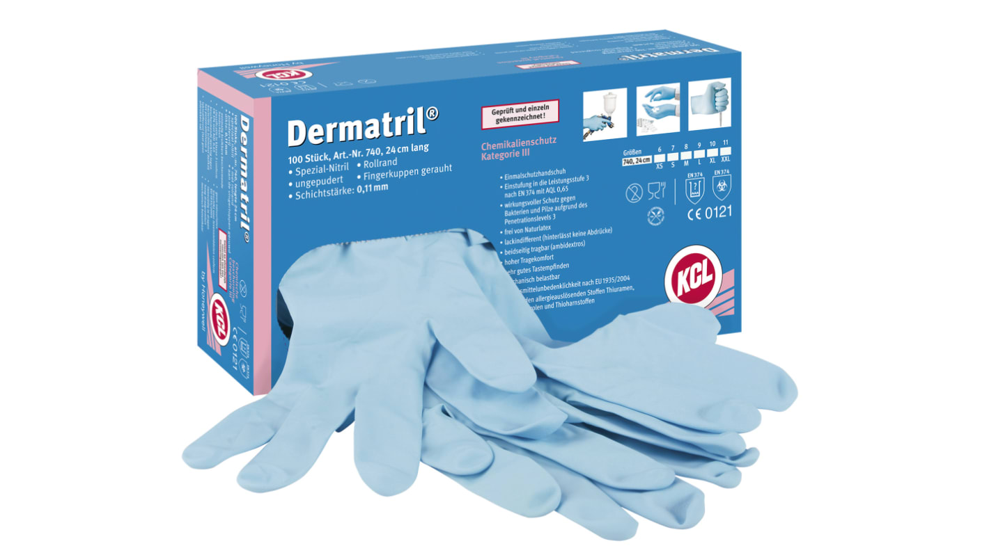 Honeywell Safety Dermatril Blue Nitrile Chemical Resistant Work Gloves, Size 10