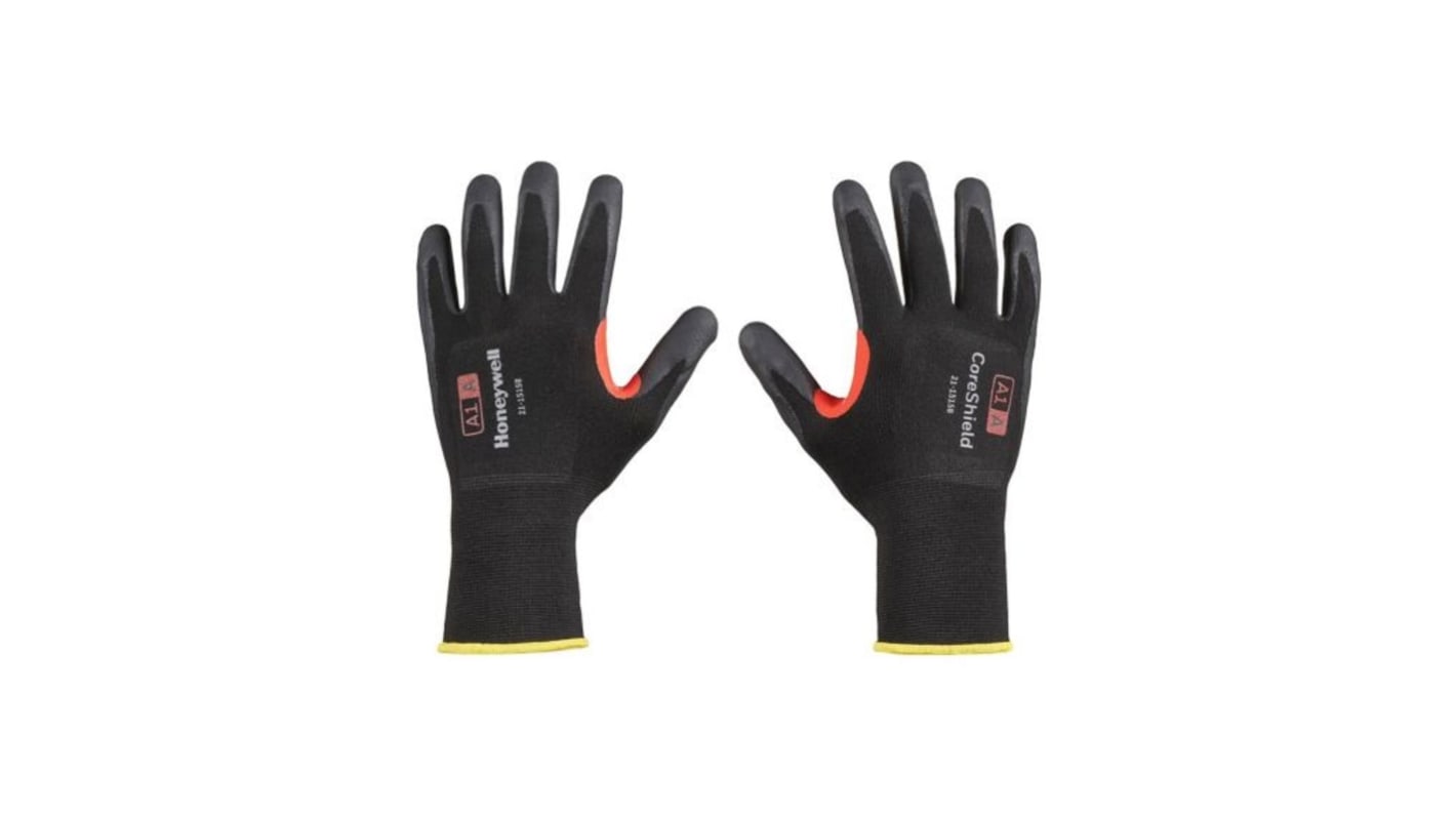 Guantes de trabajo de microespuma de nitrilo Negro Honeywell Safety serie CoreShield, talla 10, con recubrimiento de