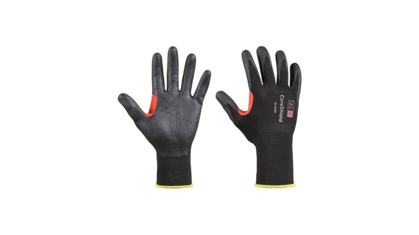 Guantes de trabajo de microespuma de nitrilo Negro Honeywell Safety serie CoreShield, talla 11, con recubrimiento de