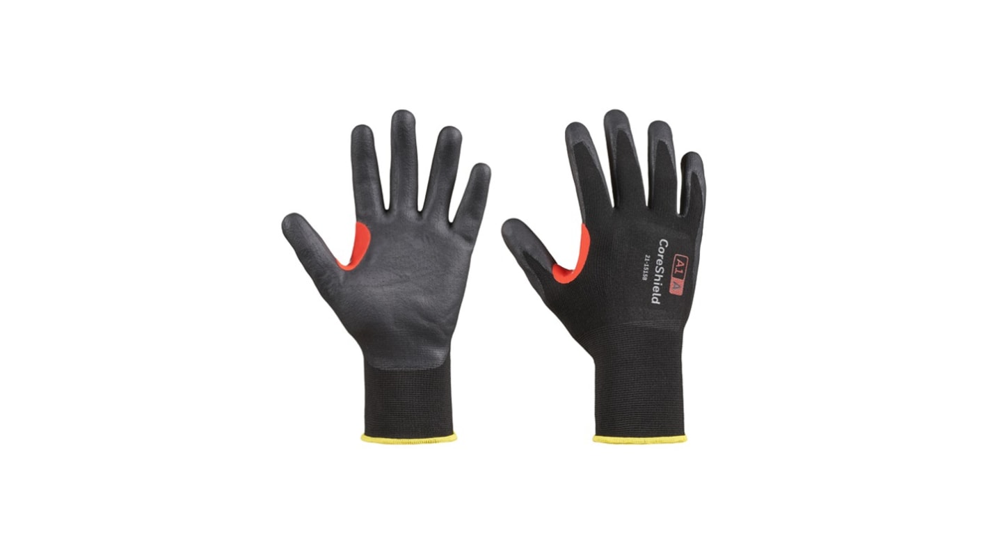 Honeywell Safety Polytril Air Comfort Black Cotton, Lycra, Polyamide Abrasion Resistant Work Gloves, Size 8, Nitrile