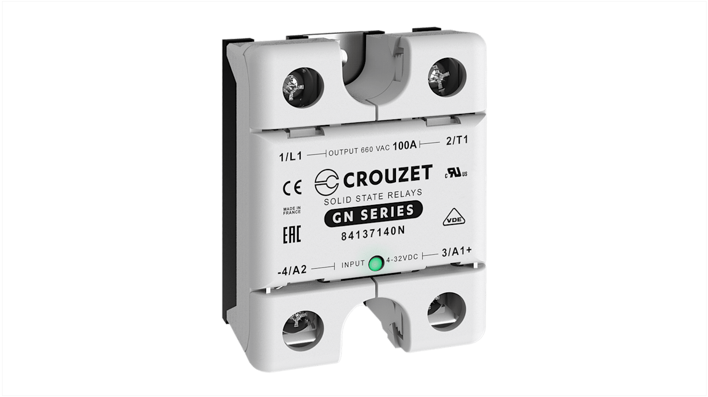 Crouzet GN Series Solid State Relay, 100 A Load, Panel Mount, 660 V ac Load, 32 Vdc Control