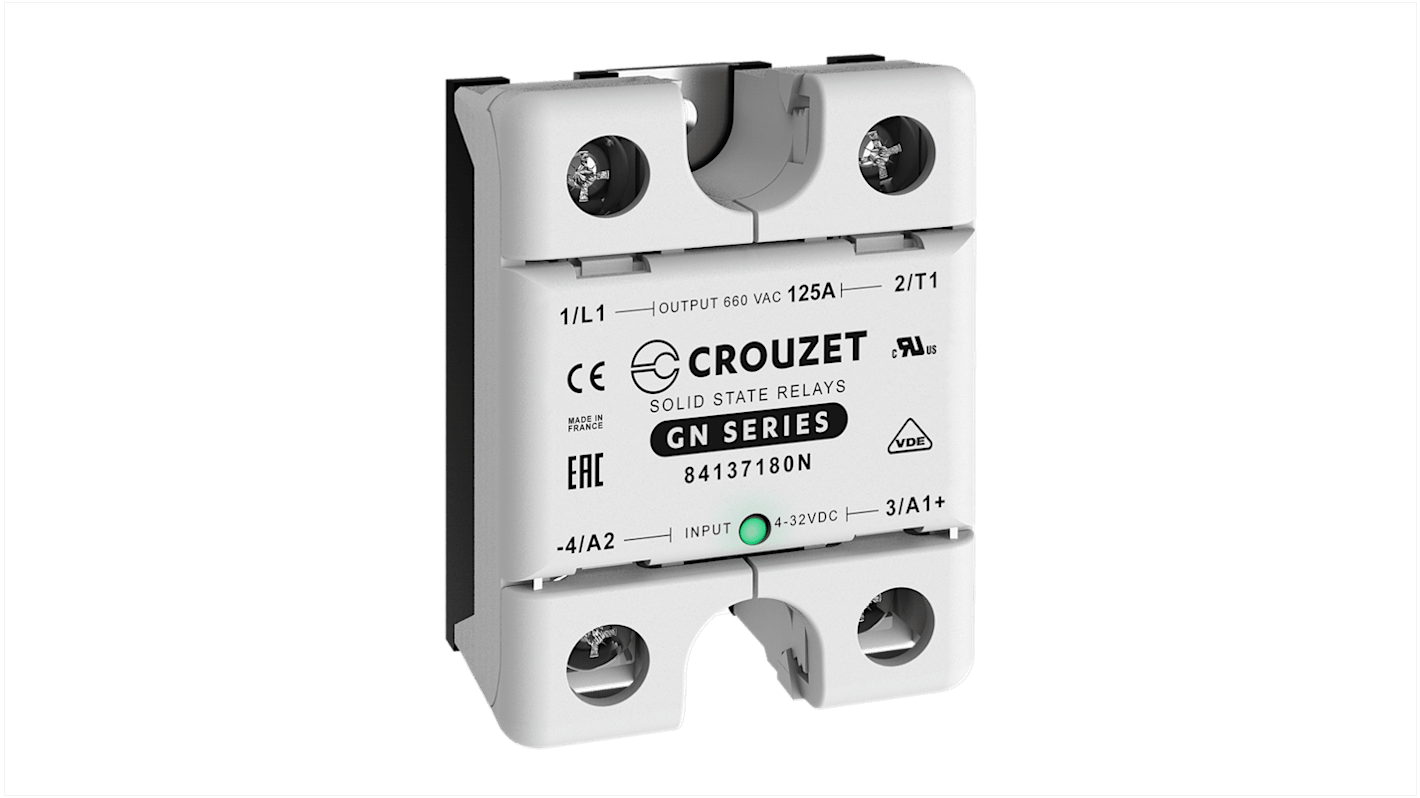 Crouzet GN Series Solid State Relay, 125 A Load, Panel Mount, 660 V ac Load, 32 Vdc Control