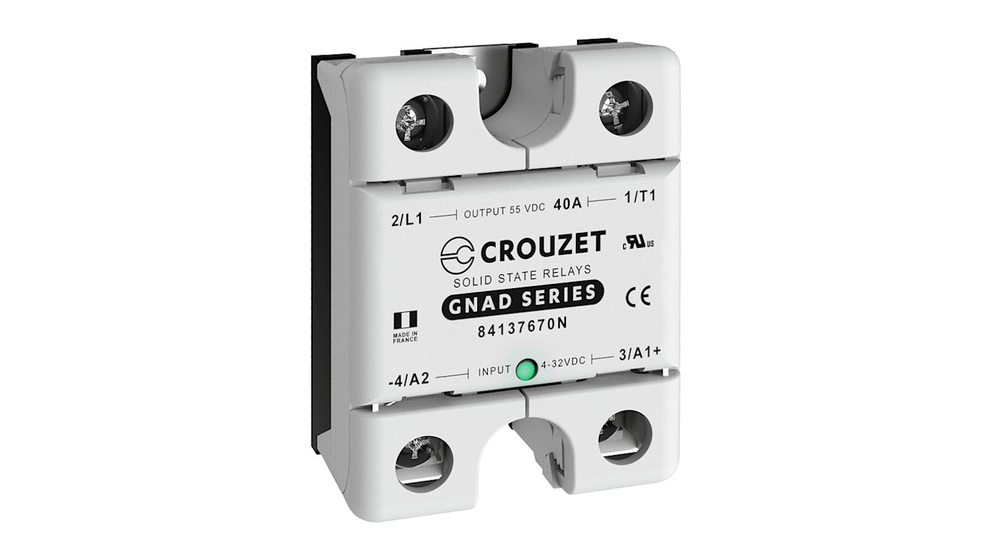 Crouzet GNAD Series Solid State Relay, 40 A Load, Panel Mount, 55 Vdc Load, 32 Vdc Control