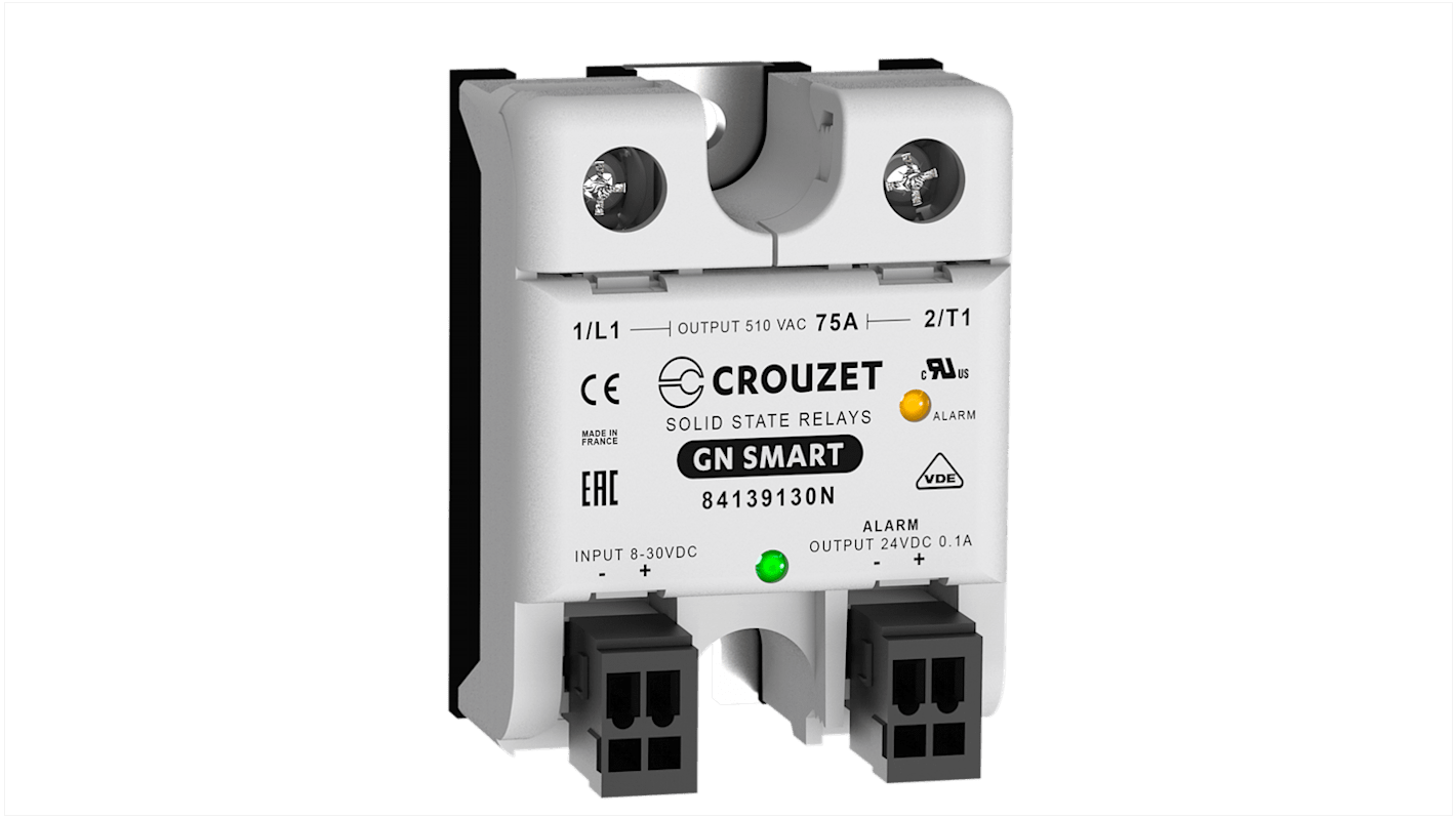 Crouzet GN Series Solid State Relay, 75 A Load, Panel Mount, 510 V ac Load, 30 Vdc Control