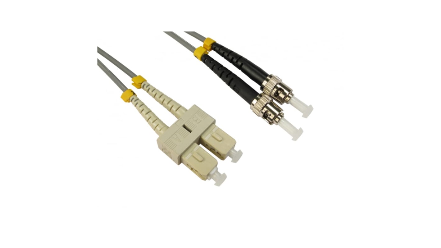 RS PRO ST to SC Duplex Multi Mode OM1 Fibre Optic Cable, 3mm, Grey, 3m