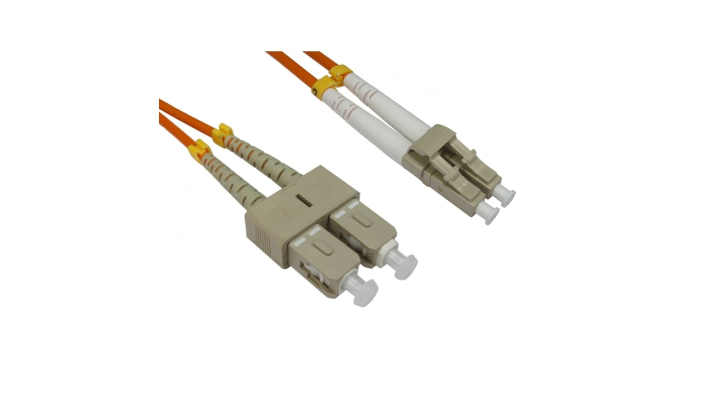 RS PRO LC to SC Duplex Multi Mode OM2 Fibre Optic Cable, 3mm, Orange, 2m