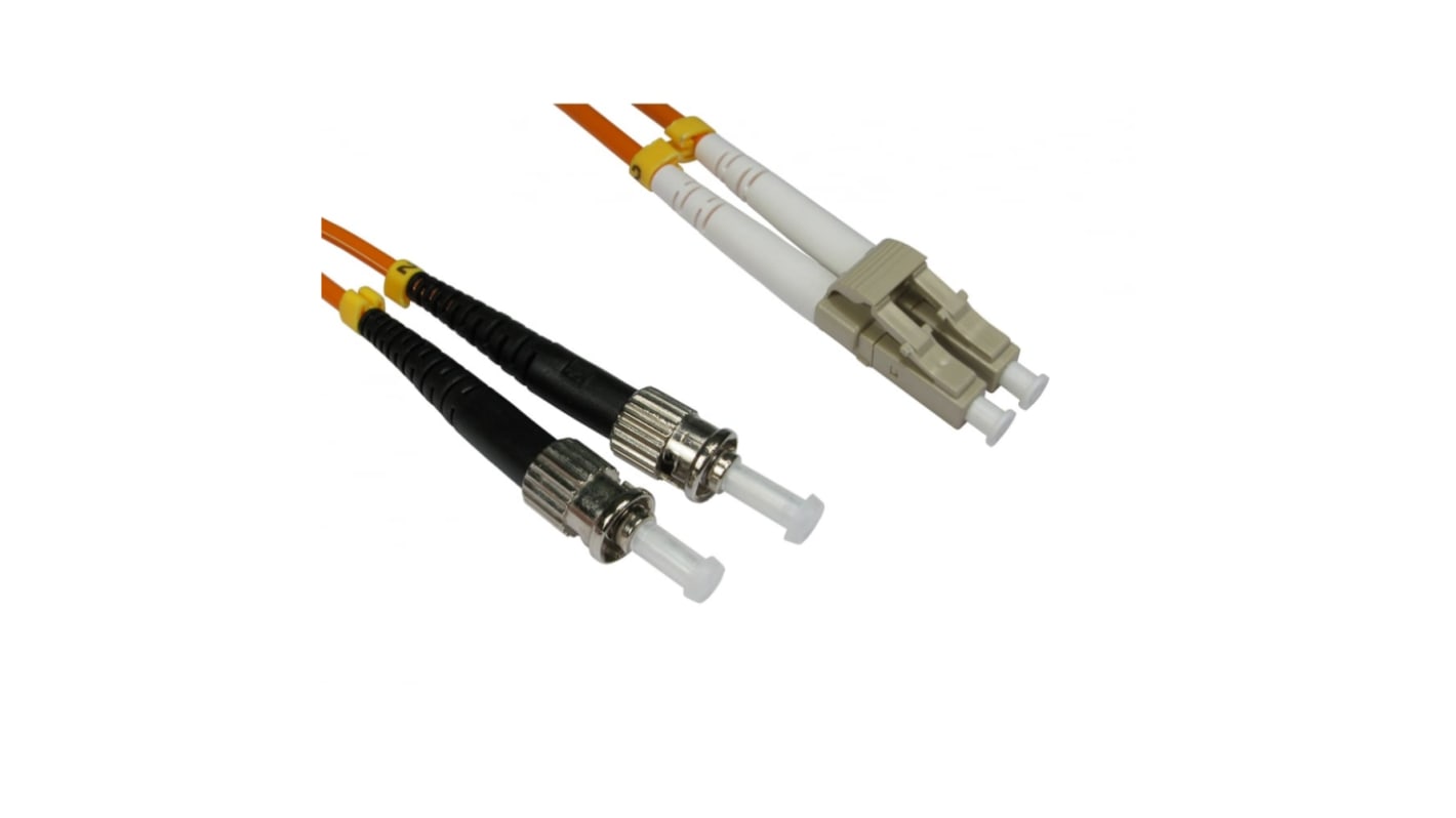 RS PRO LC to ST Duplex Multi Mode OM2 Fibre Optic Cable, 3mm, Orange, 10m
