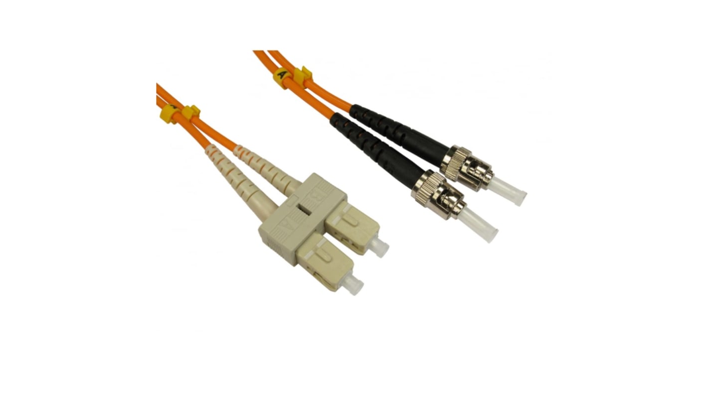 RS PRO ST to SC Duplex Multi Mode OM2 Fibre Optic Cable, 3mm, Orange, 3m