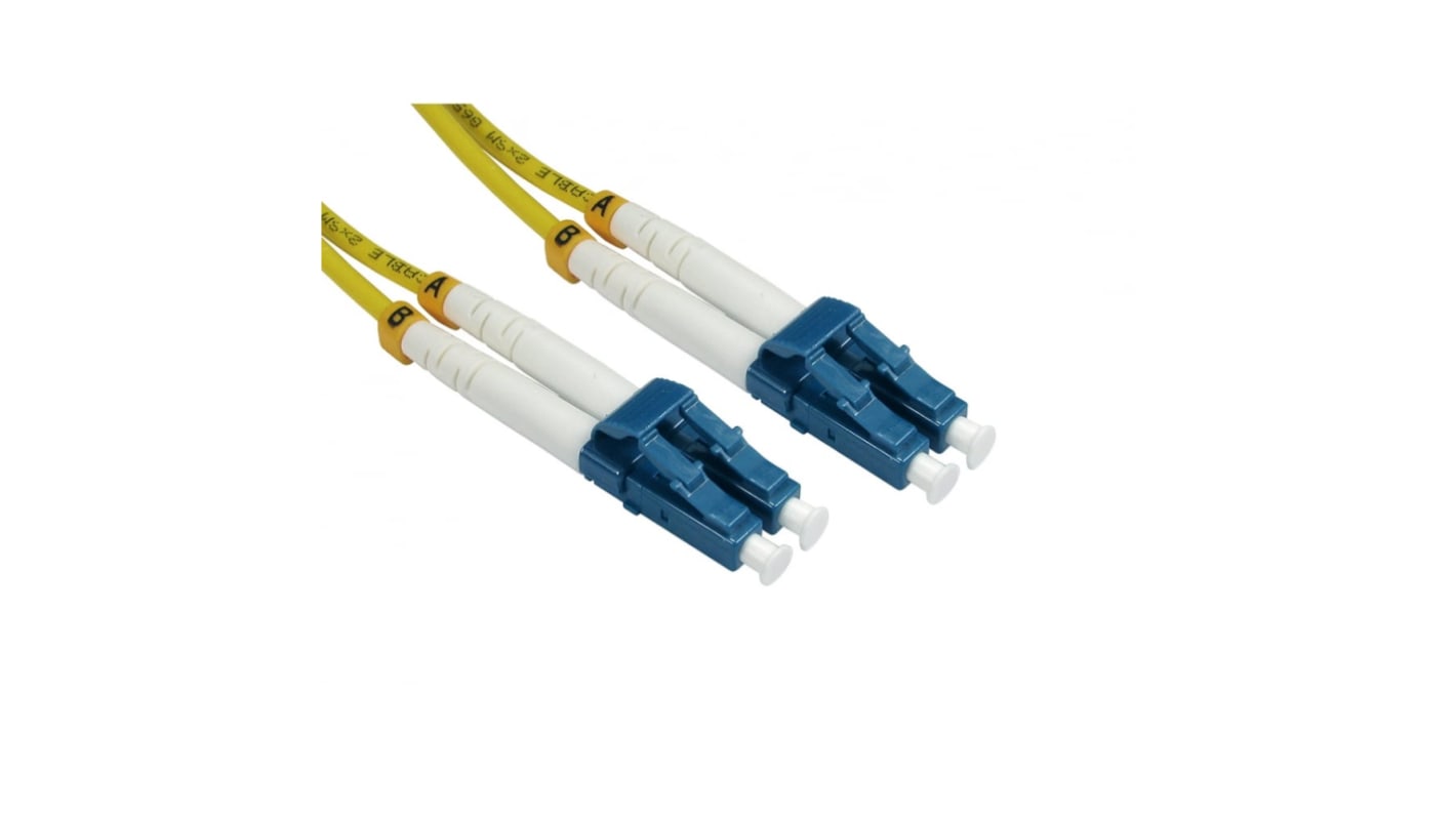 RS PRO LC to LC Duplex Single Mode OS2 Fibre Optic Cable, 3mm, Yellow, 1m