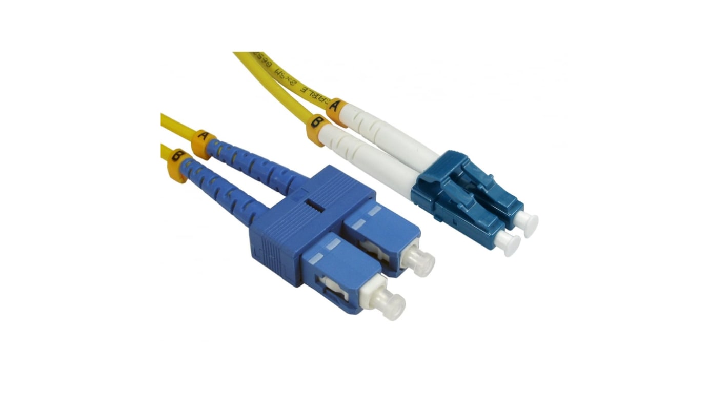 RS PRO LC to SC Duplex Single Mode OS2 Fibre Optic Cable, 3mm, Yellow, 500mm