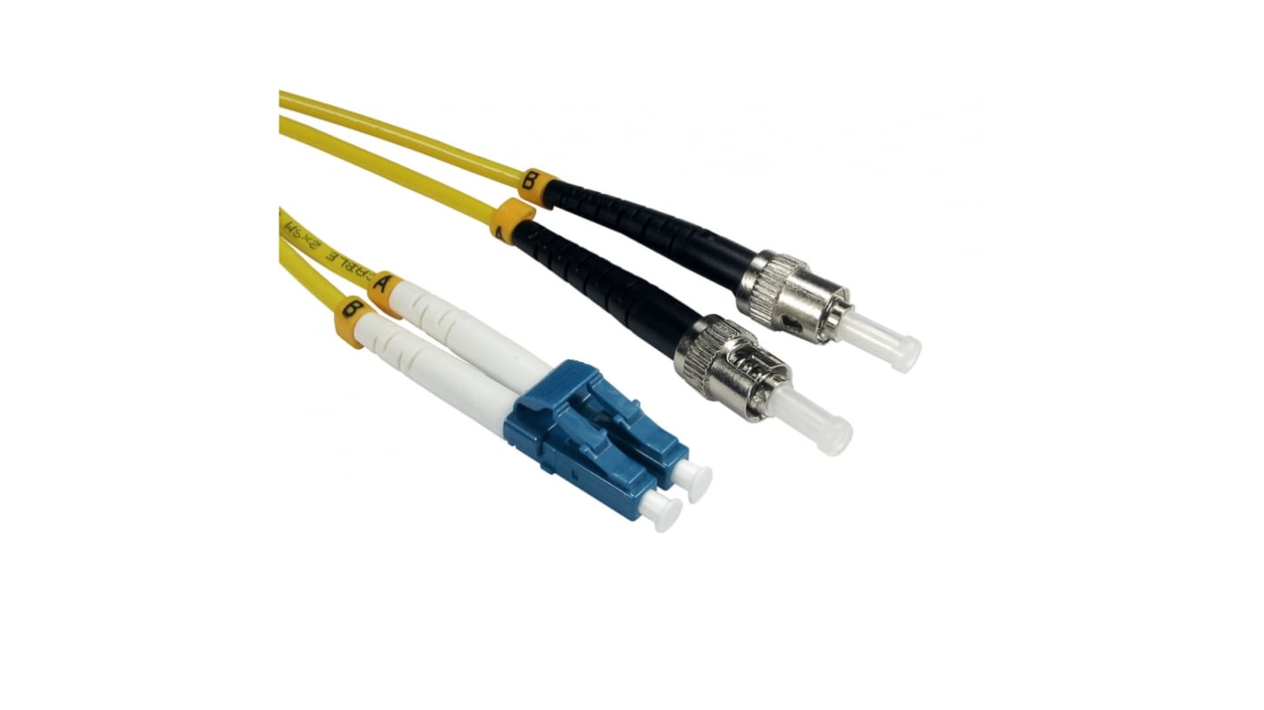 RS PRO LC to ST Duplex Single Mode OS2 Fibre Optic Cable, 3mm, Yellow, 500mm