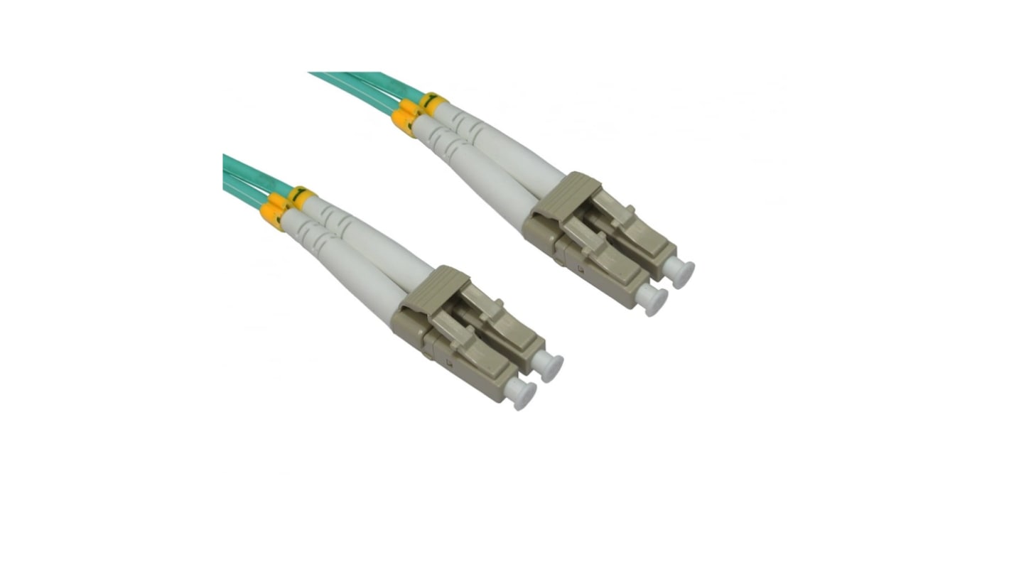 RS PRO LC to LC Duplex Multi Mode OM3 Fibre Optic Cable, 3mm, Light Blue, 1m