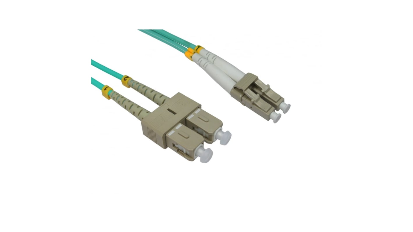 RS PRO LC to SC Duplex Multi Mode OM3 Fibre Optic Cable, 3mm, Light Blue, 5m