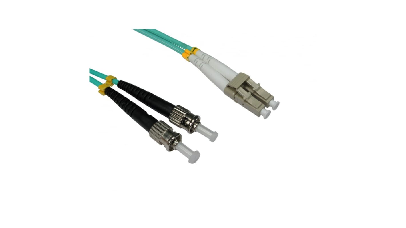 RS PRO LC to ST Duplex Multi Mode OM3 Fibre Optic Cable, 3mm, Light Blue, 5m