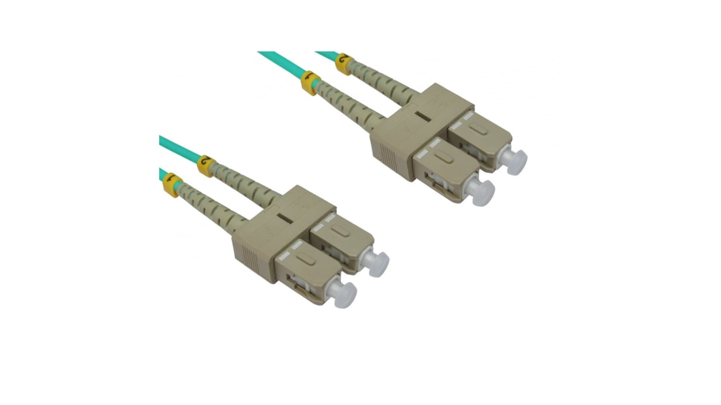 RS PRO SC to SC Duplex Multi Mode OM3 Fibre Optic Cable, 3mm, Light Blue, 3m