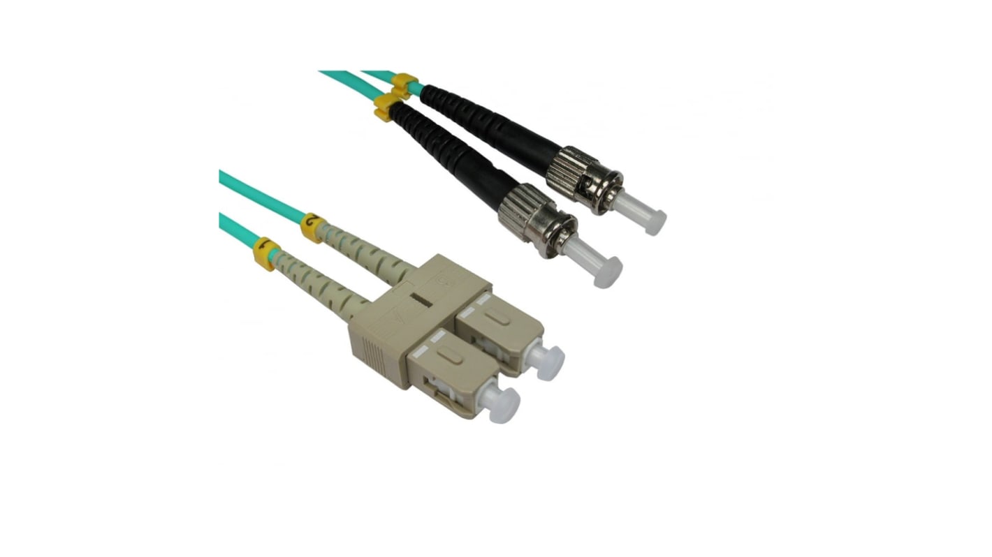 RS PRO ST to SC Duplex Multi Mode OM3 Fibre Optic Cable, 3mm, Light Blue, 5m