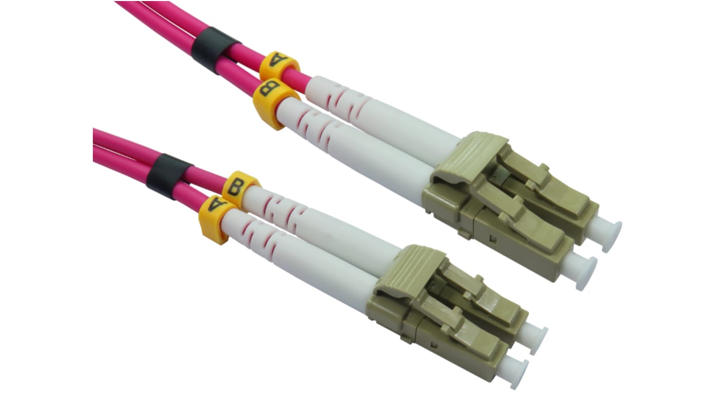 RS PRO LC to LC Duplex Multi Mode OM4 Fibre Optic Cable, 3mm, Light Blue, 5m