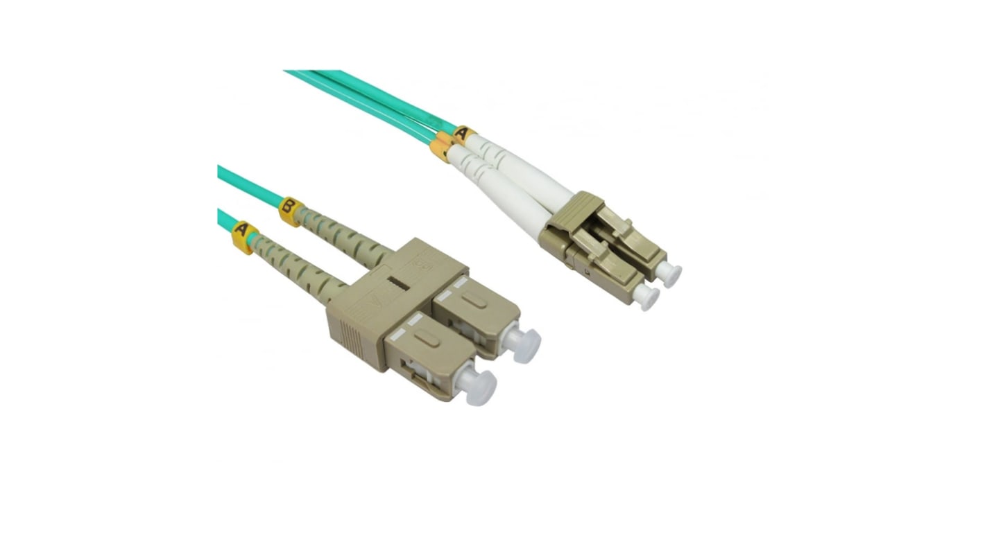 RS PRO LC to SC Duplex Multi Mode OM4 Fibre Optic Cable, 3mm, Light Blue, 5m