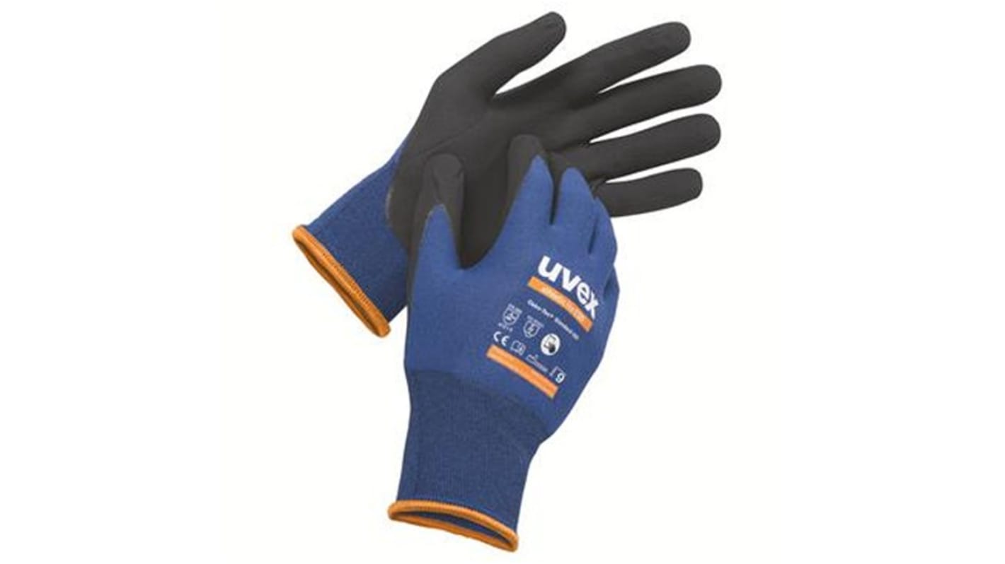 Uvex Athletic Lite ESD Blue Carbon, Elastane, Polyamide Work Gloves, Size 8, Medium, NBR Coating