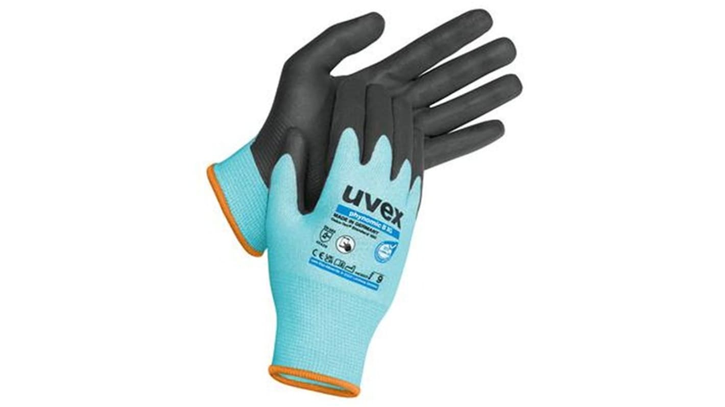 Uvex Phynomic B XG Blue Fibreglass, HPPE, Polyamide Abrasion Resistant Work Gloves, Size 7, Small, Aqua Polymer Coating