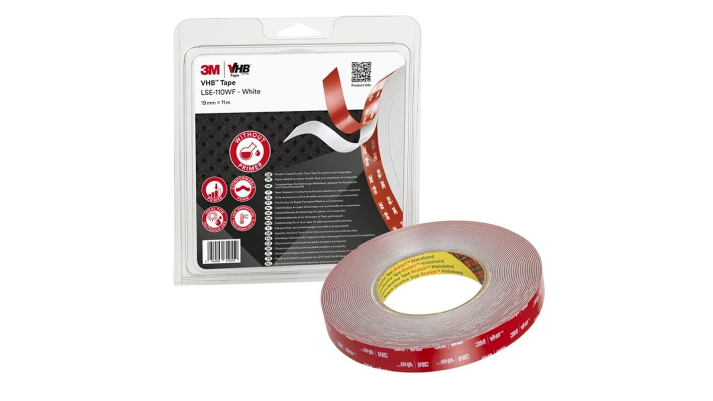 3M LSE-110F, 710028 White Foam Tape, 19mm x 11m, 1.1mm Thick