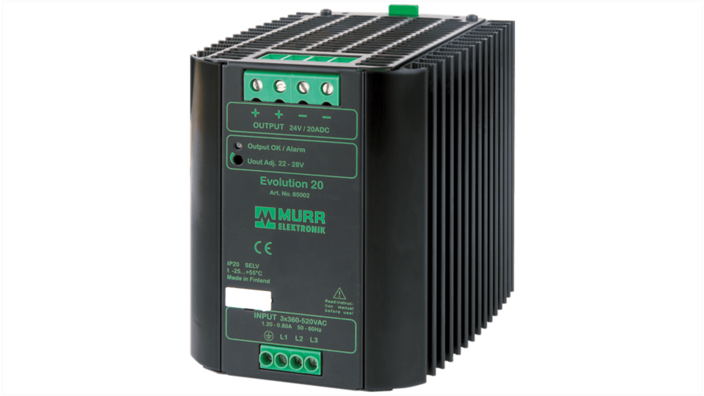 Murrelektronik Limited 85002 DIN Rail Power Supply, 520V ac, dc Input, 28V dc dc Output, 20A Output