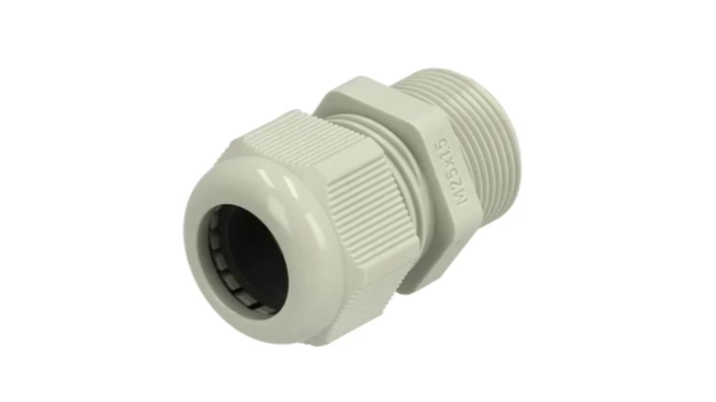 Fibox GPA Series Light Grey Polyamide Cable Gland, M25x1.5mm Thread, 11mm Min, 17mm Max, IP68