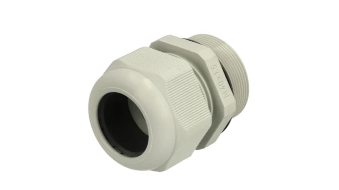 Fibox GPA Series Light Grey Polyamide Cable Gland, M40 Thread, 19mm Min, 28mm Max, IP68