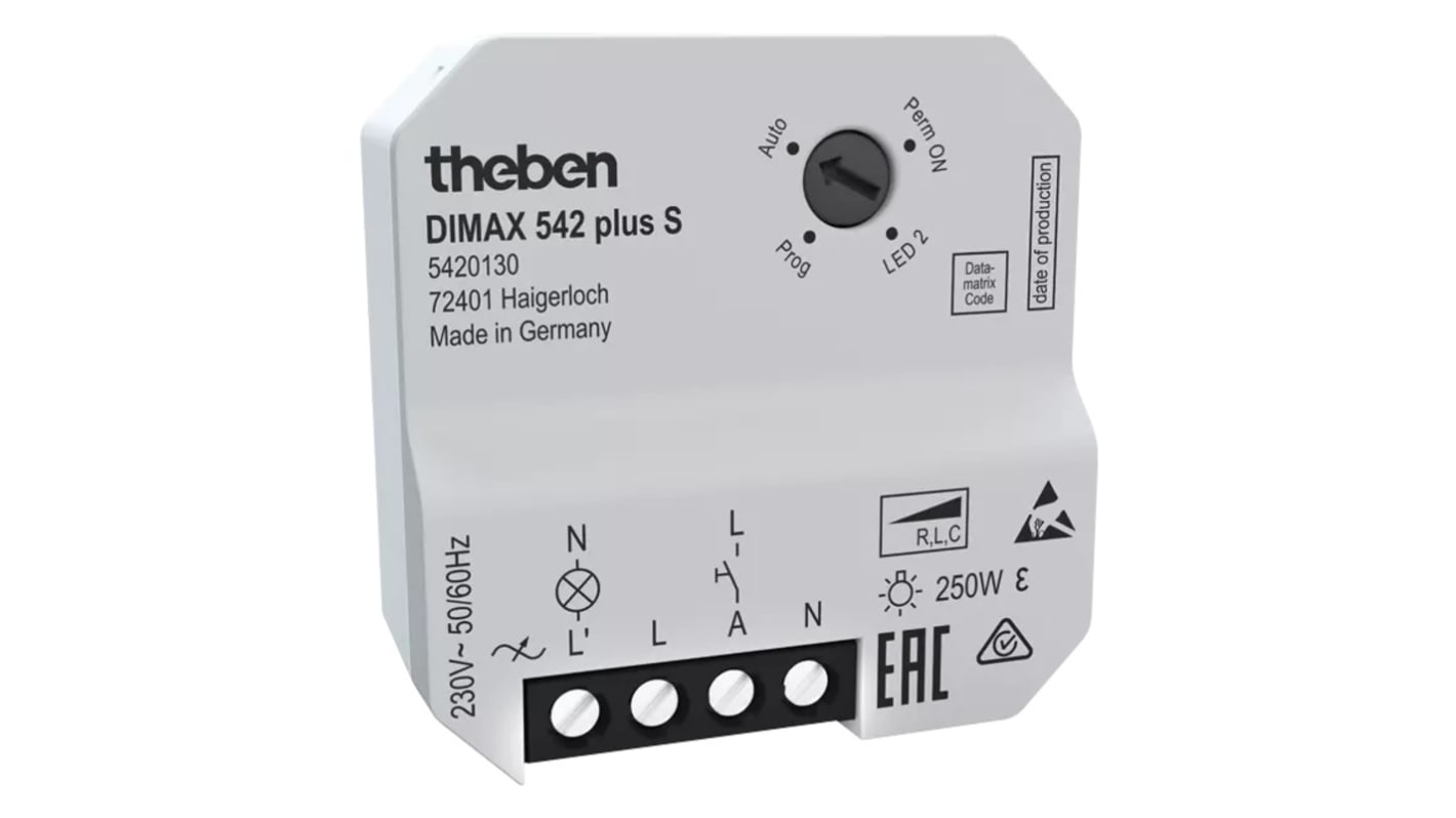 Controlador de atenuación Theben 5420130, Controlador de Atenuación, Montaje Montaje empotrado, 230 V ac 250W