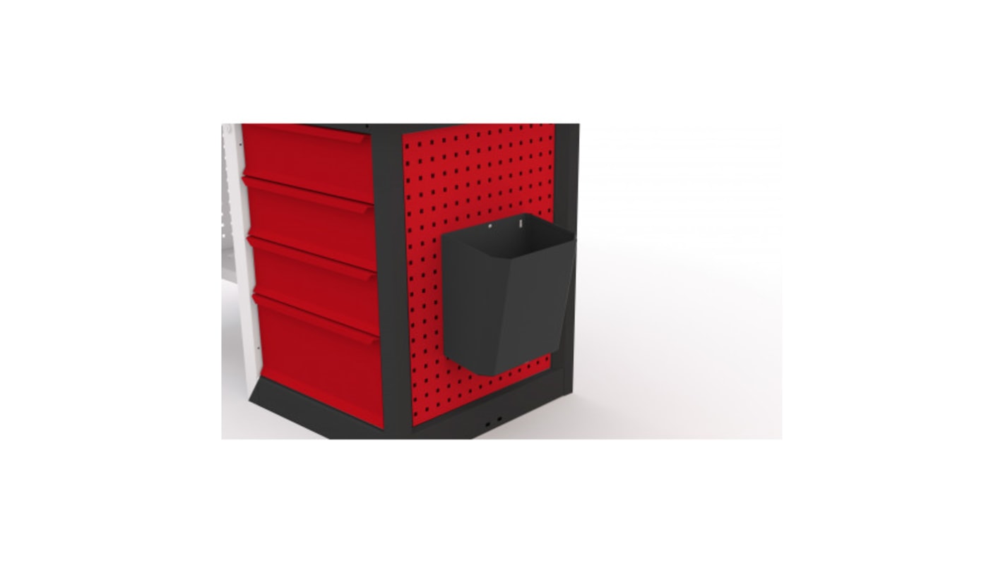 SAM Steel Storage Bin, Black, Red