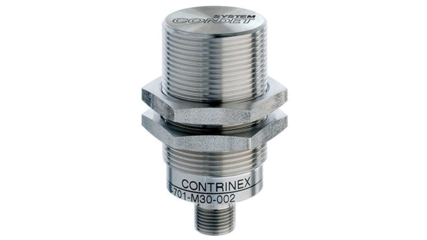 Contrinex from Molex 120253 Series Inductive Barrel-Style Proximity Sensor, M30 x 1.5, 20 mm Detection, NPN Output,