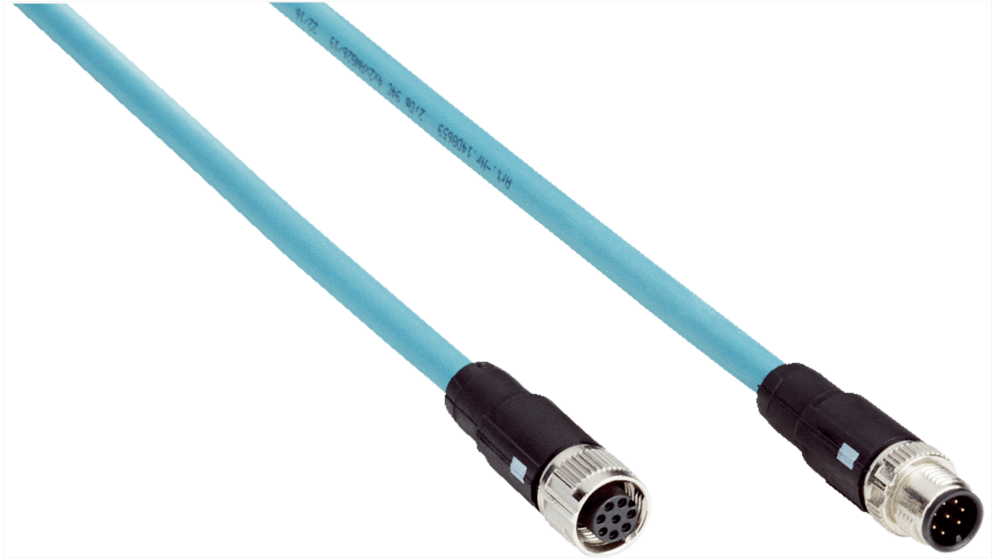 Conector y cable Sick, con. A M12 Hembra, 8 polos, con. B M12 Macho, 8 polos, long. 2m, IP65, IP67