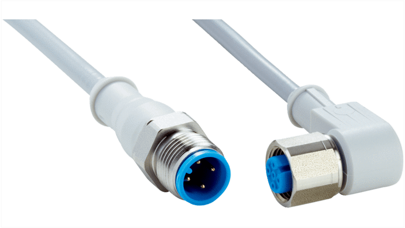 Sick Right Angle Female 4 way M12 to Straight Male 4 way M12 Connector & Cable, 600mm