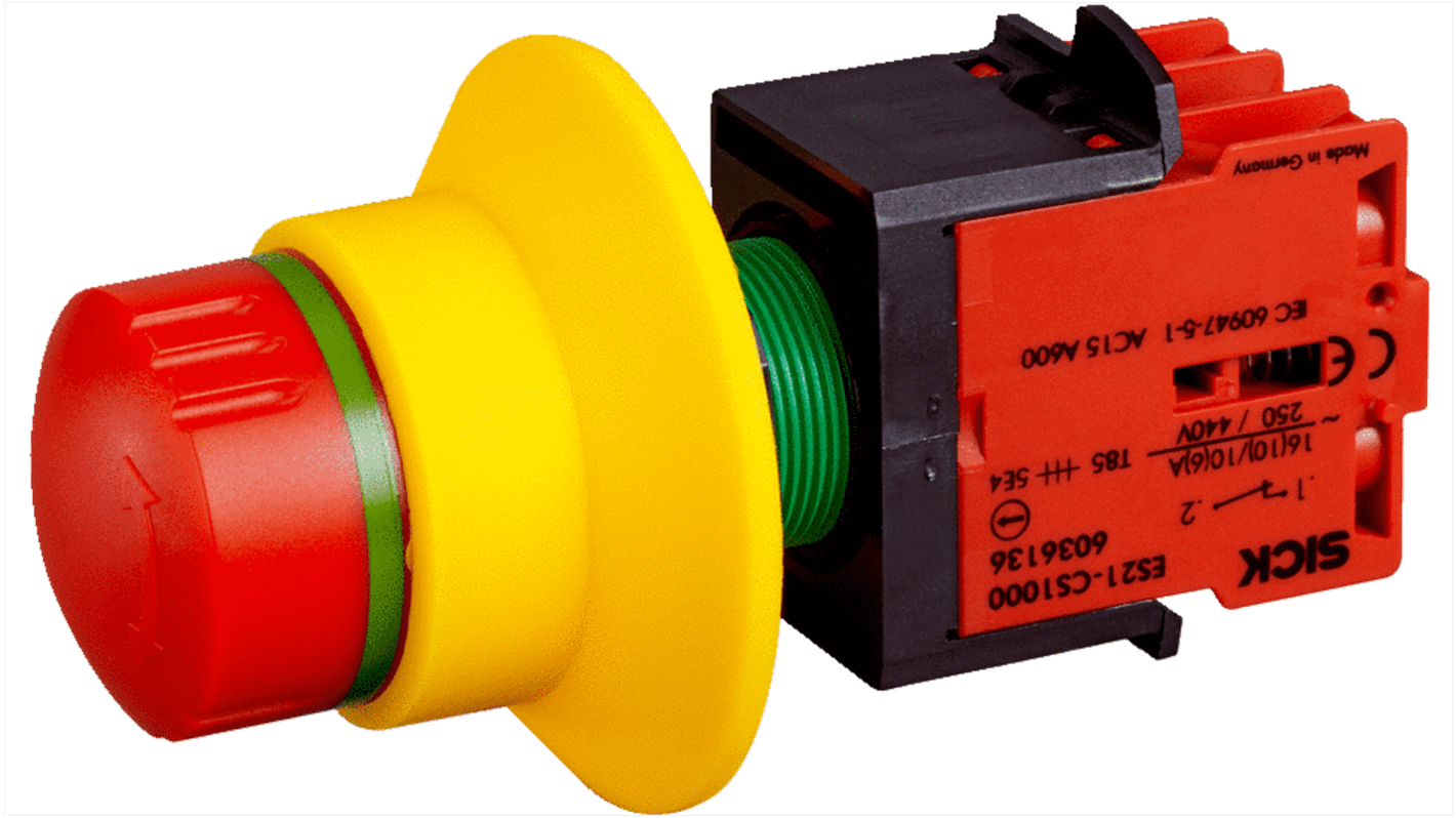 Seta de emergencia Sick serie ES21, 2 NC, montaje en panel, IP65