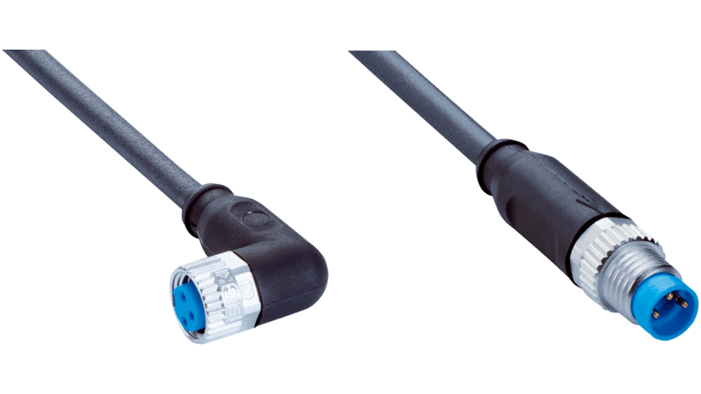 Conector y cable Sick, con. A M8 Hembra, 3 polos, con. B M8 Macho, 3 polos, cod.: A, 1,5 kV, 4 A, IP65, IP66K, IP67