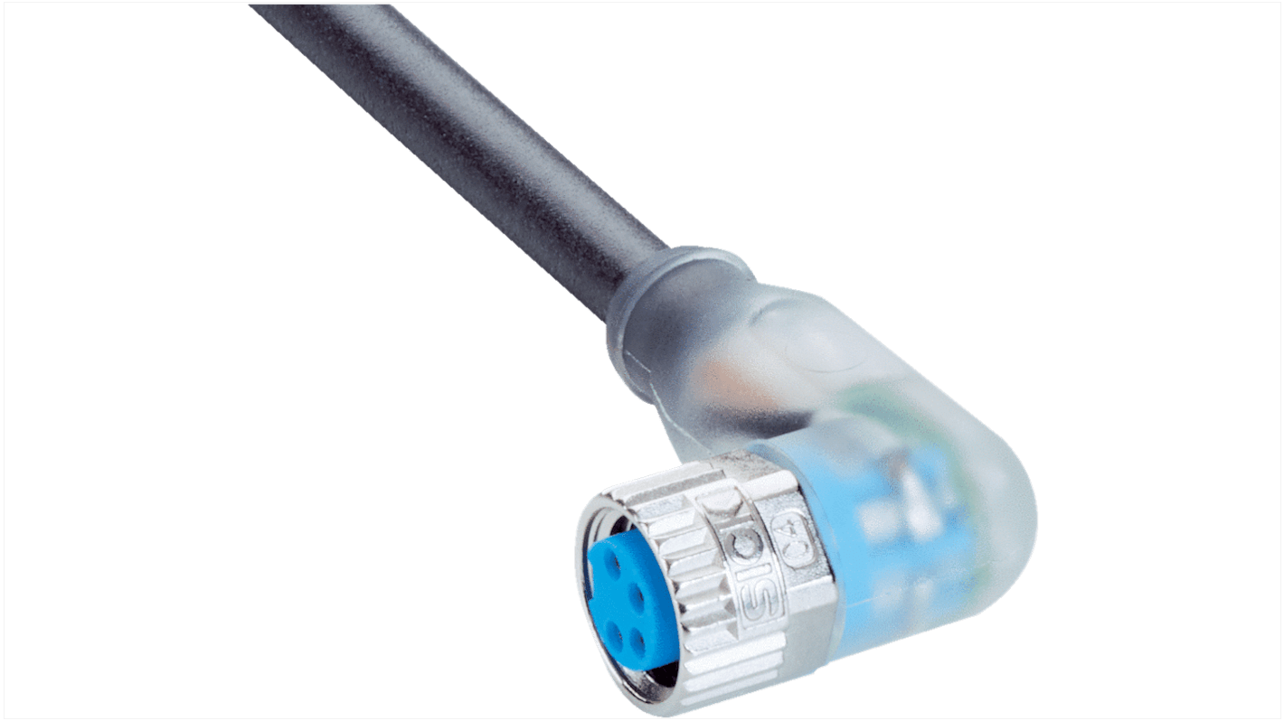 Conector y cable Sick, con. A M8 Hembra, 4 polos, cod.: A, long. 10m, 800 V, 4 A, IP65, IP66K, IP67