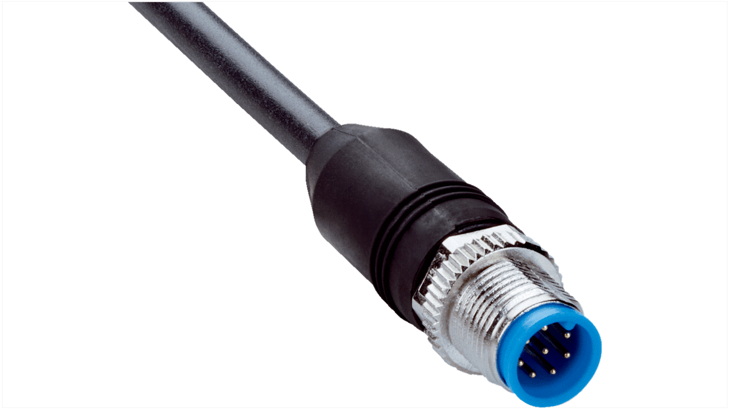 Conector y cable Sick, con. A M12 Macho, 8 polos, cod.: A, long. 1m, 800 V, 2 A, IP65, IP66K, IP67