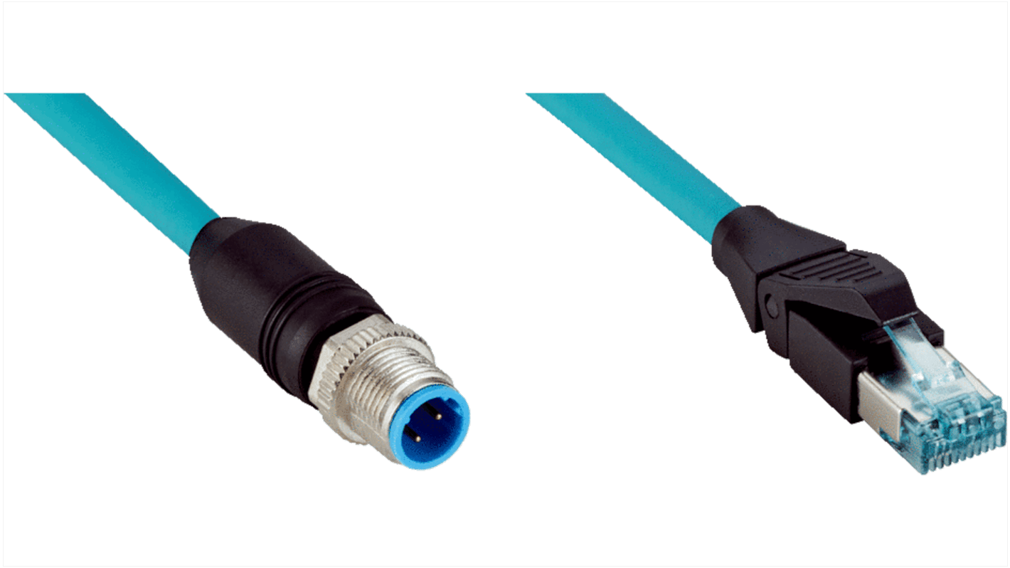 Conector y cable Sick, con. A M12 Macho, 4 polos, con. B RJ45 Macho, 4 polos, cod.: D, long. 1m, 1 kV, 1,5 A, IP20