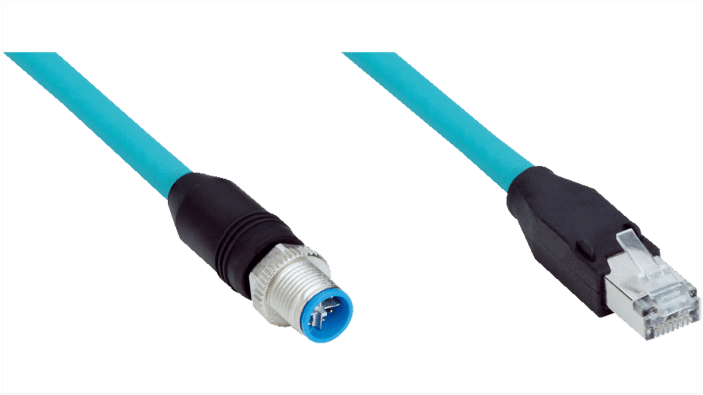 Conector y cable Sick, con. A M12 Macho, 8 polos, con. B RJ45 Macho, 8 polos, cod.: X, long. 5m, 1 kV, 500 mA, IP20