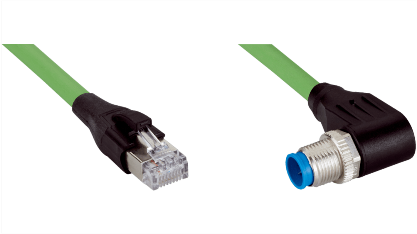 Sick Right Angle Male 8 way M12 to Straight Male 8 way RJ45 Connector & Cable, 10m