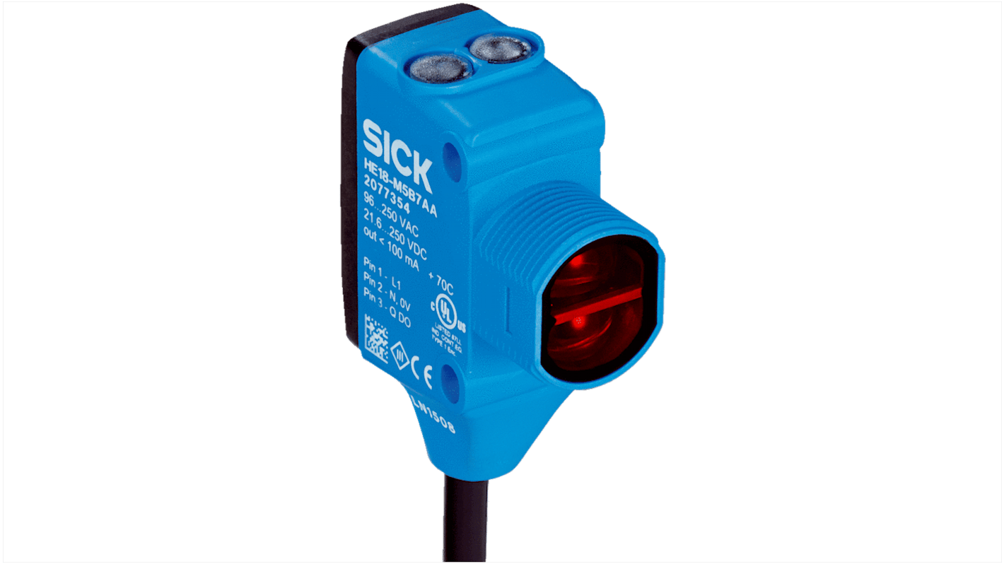 Sick HTB18 Rechteckig Optischer Sensor, Hintergrundunterdrückung, Bereich 300 mm, MOSFET Ausgang, Anschlusskabel,