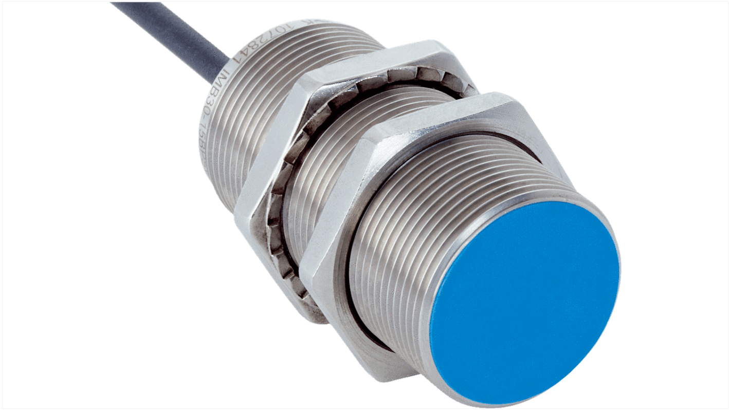 Sick IMB30 Series Inductive Barrel-Style Inductive Proximity Sensor, M30 x 1.5, 15 mm Detection, PNP Output, 10