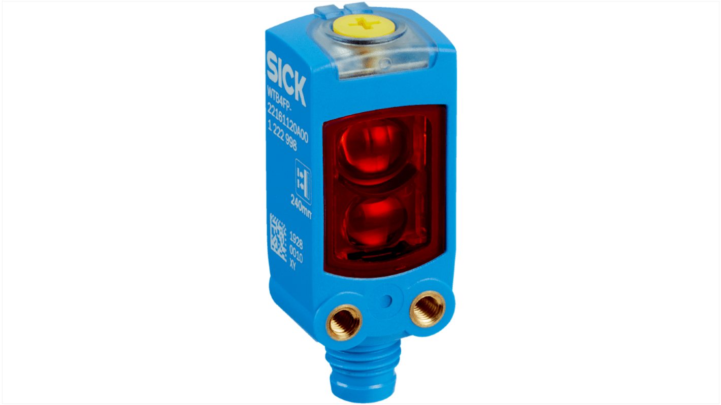 Fotocélula rectangular Sick IO-LINK, alcance 220 mm, salida PNP / NPN, conector macho M8 de 3 clavijas, IP66, IP67