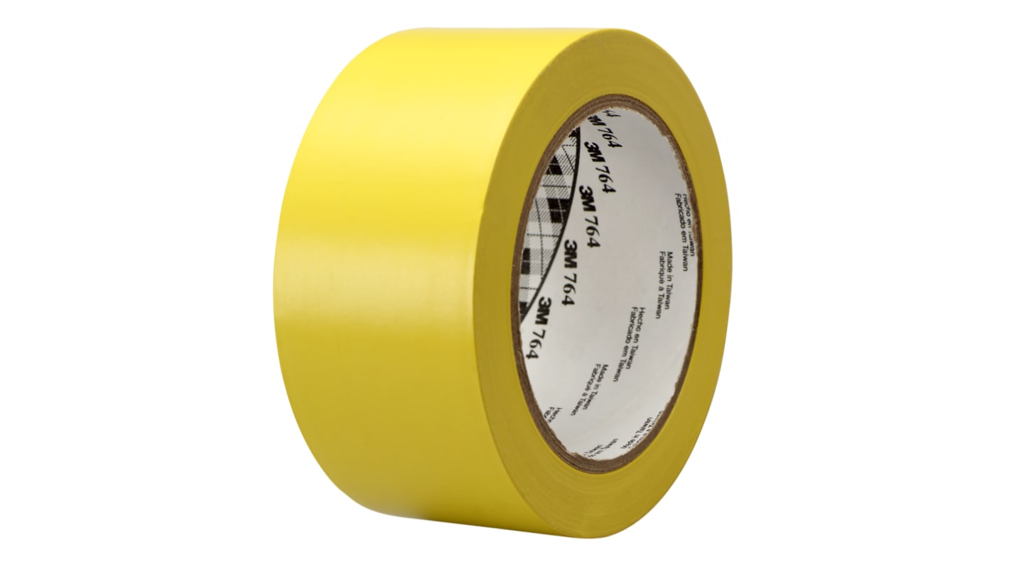 3M 764 Yellow Polyvinyl Chloride 1296in Vinyl Tape, 0.125mm Thickness